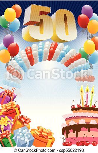 Fiftieth Birthday Poster Background With Design Elements And The