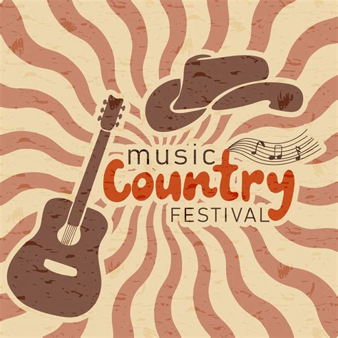 Country music festival poster with cowboy hat and guitar on swirl