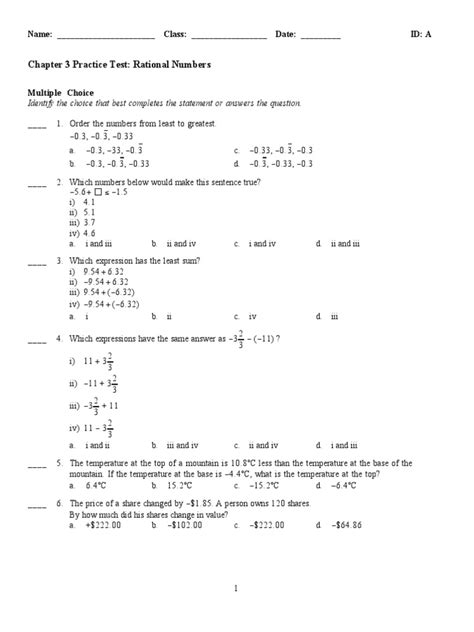 Rational Numbers Pdf Question Numbers
