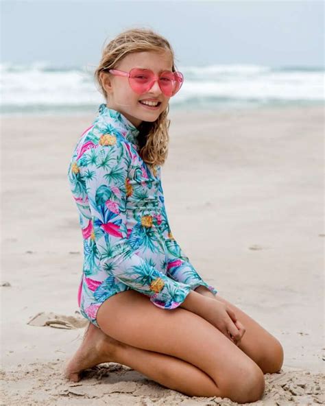 Girls Tropicale Long Sleeve 1 Piece Swimsuit With Frill Bonco Kids