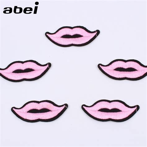 10pcslot Iron On Embroidery Pink Mouth Patch Cartoon Lip Stickers Diy