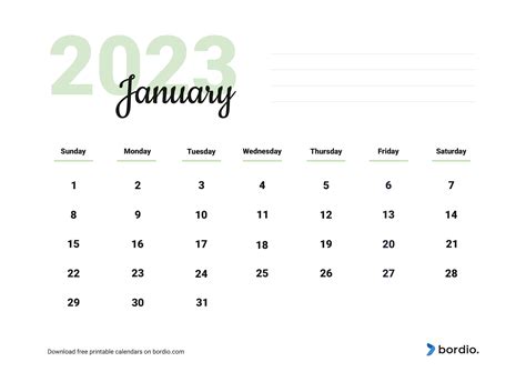 Printable January 2023 Calendar Free Download In Pdf Bordio