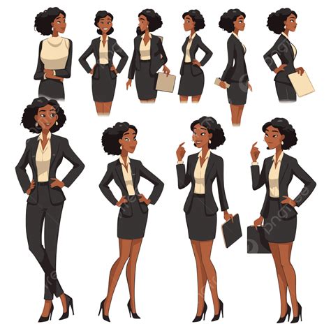Black Business Woman Vector Sticker Clipart Set Of Black Businesswoman