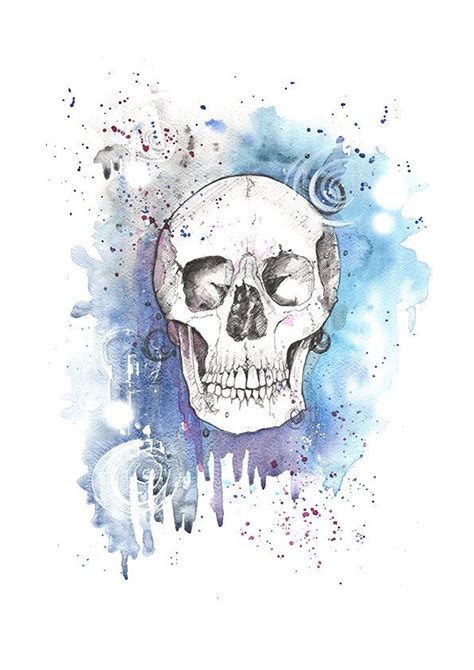 Skull Blue High Quality Print From Original Watercolour And Ink Piece