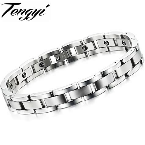 punk trend cool men s jewelry stainless steel bracelet handmade contain energy magnetic stone