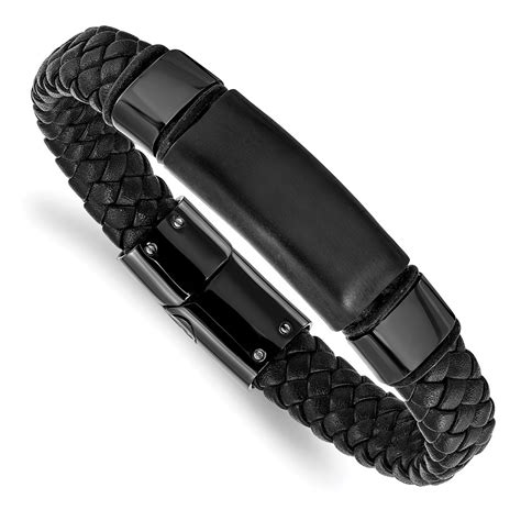 Mens 825 Stainless Steel Brushed And Black Plated Braided Leather