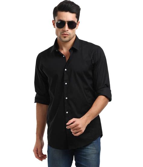 Unique For Men Solid Black Cotton Blend Shirt Buy Unique For Men