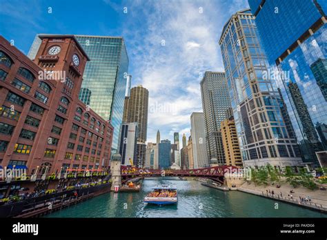Skyscrapers Along The Chicago River In Chicago Illinois Stock Photo