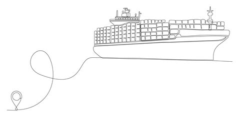 Line Icon Vector Drawing Of Continuous Line Drawing Of Cargo Ship Line