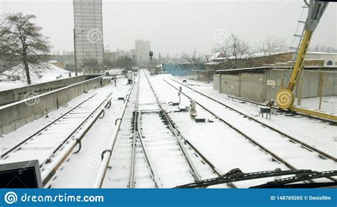 Railroad Tracks In Snowy Winter Day Stock Image Image Of Railway