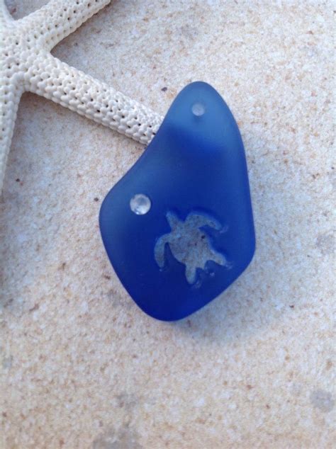 Turtle Sea Glass Bead Seaglass Pendant Beach Glass Pendant Cultured Sea Glass Blue Recycled