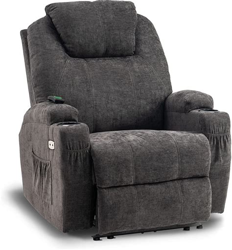 mcombo electric power recliner chair w massage usb port grey faux leather 7055