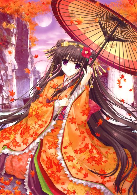 Original Anime Girl Kimono Cute Beautiful Dress Long Hair Wallpaper