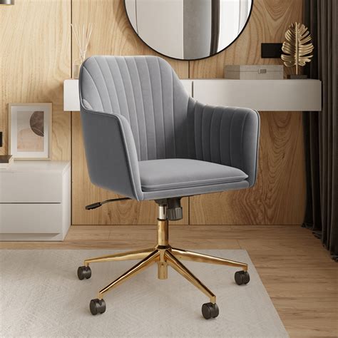 Belleze Upholstered Velvet Home Office Desk Chair With Swivel Wheels