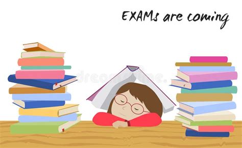 Exam Student Stress Schoolgirl Sleeps Under Book Stock Vector