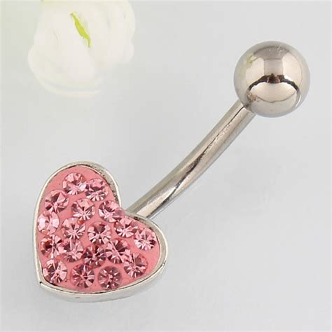 Navel Piercing Heart Crystal Body Piercing Two Color Belly Button Ring Belly Bar Very Beautiful