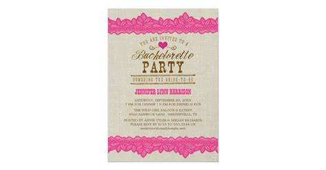 Burlap And Pink Lace Bachelorette Party Invitation Zazzle