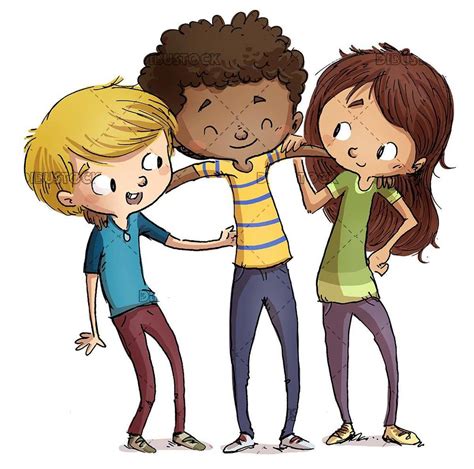 Tres Niños Amigos De Diferentes Etnias Abrazándose Dibustock