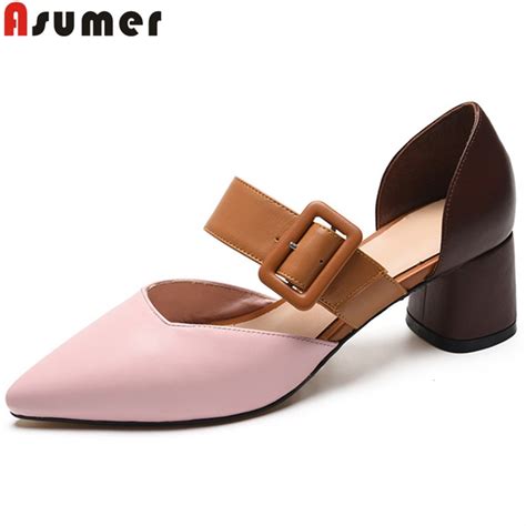 Asumer 2021 New Pumps Shoes For Women Pointed Toe Mixed Colors Ladies Shoes Shallow High Heels