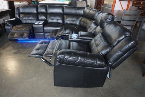 New 3 Piece Black Leather Power Reclining Sofa Set With Led Under