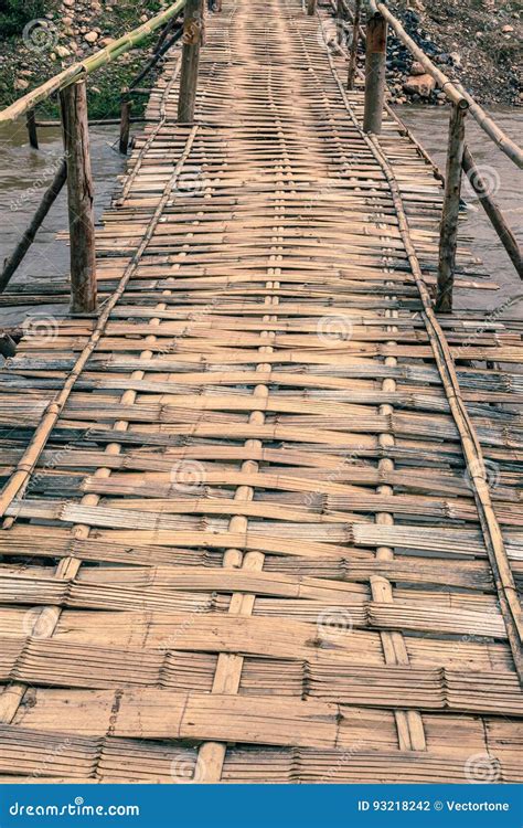 Bamboo Bridge In Rural Area Stock Photo Image Of Countryside Danger
