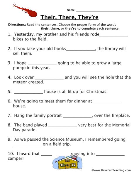 Their There Theyre Fill In The Blank Homophones Worksheet Have Fun