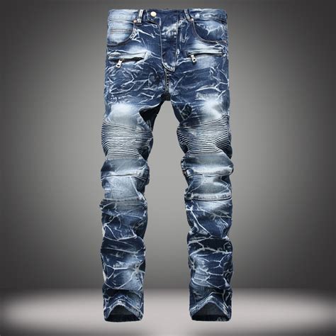 Fashion Streetwear Multi Zipper Men Slim Jeans Skinny Jeans For Men Designer Snowflake Men Biker