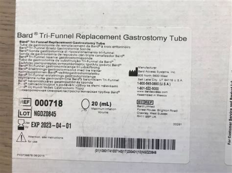 New Bard 000718 Tri Funnel Replacement Gastrostomy Tube 20ml 2box X