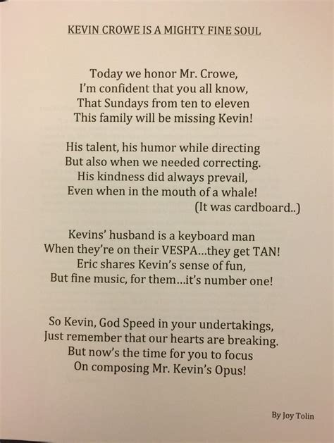 Poem By Joy Tolin Celebrating Kevins 5 12 Years As Choir Director