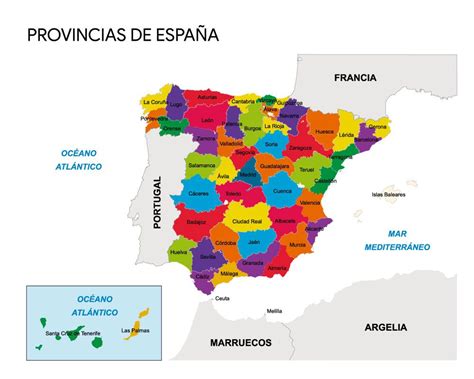 Mapa de Comunidades y Provincias de España para colorear PDF Mapa