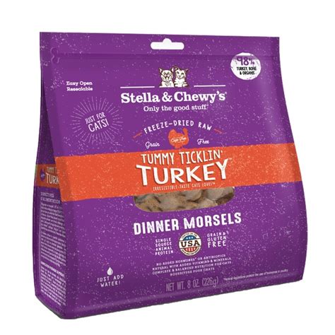 Hypoallergenic formula and the method of freezing and drying, keep all the essential nutrients which will give your cat strength and energy. Stella & Chewy's Tummy Ticklin' Turkey Dinner Morsels ...