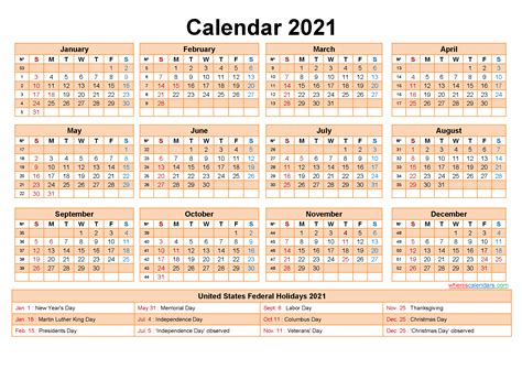 Free Printable 2021 Calendar With Holidays As Word Pdf