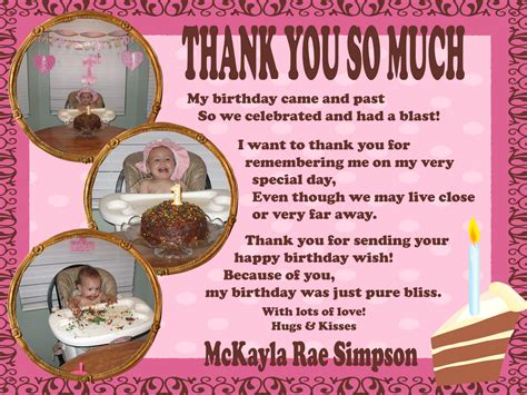 We're so thankful our child will know such love. SIMPSONIZED CRAFTS: Birthday Thank You Wording
