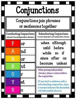 conjunction postermini anchor chart learn english words english