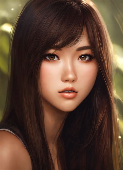 Lexica Cute Tan Asian Female Long Brown And Black Straight Soft Silky Hair Heavy Eyeliner