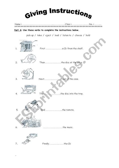 Giving Instructions 2 Esl Worksheet By Sayweeworn