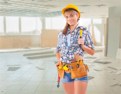 beautiful female worker on construction site stock image image of isolatedbackground industry