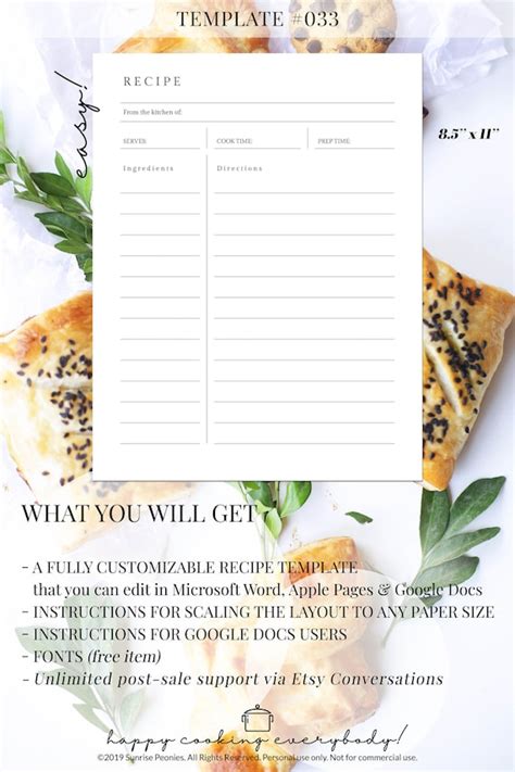 Full Page Free Editable Recipe Templates For Microsoft Word