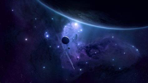 Space Planet Moon Render Blue Purple Stars