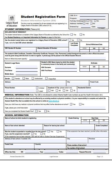 Free 34 Student Registration Forms In Pdf Ms Word Excel