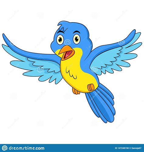 Happy Blue Bird Cartoon Flying Stock Vector Illustration Of Design