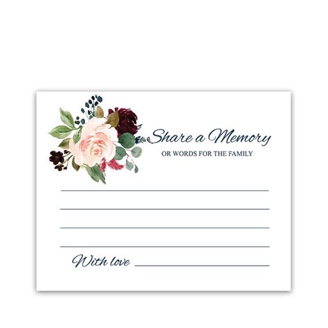 Share A Memory Card Printable Template Funeral Memory Cards Favorite