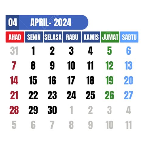 Kalender April 2024 Vektor April Kalender 2024 Png Dan Vektor Dengan