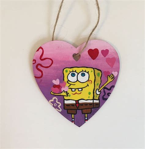 Spongebob Squarepants Hand Painted Wooden Heart Shaped Etsy