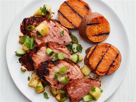 In a large baking dish with a lid, place the pork loin in the. Grilled Pork Tenderloin and Sweet Potatoes Recipe | Food ...