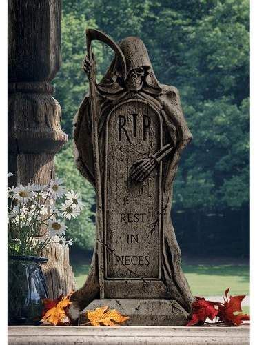 Rest In Pieces Grim Reaper Tombstone Statue Halloween Tombstones