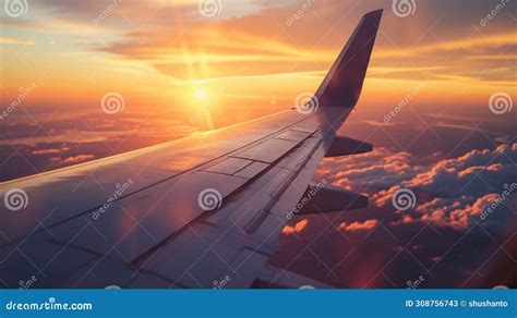 A Sunrise View from a Plance Focusing on the Golden Hour Stock