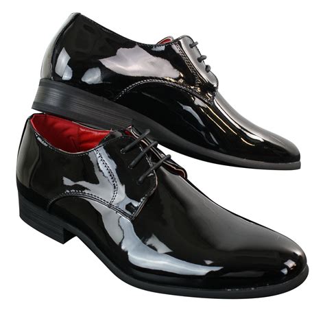 Mens Patent Shiny Pu Leather Laced Shoes Smart Casual Formal Italian