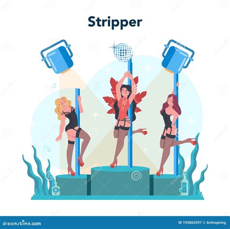 Female Stripper Web Banner Or Landing Page Set Pole Dancing Girl