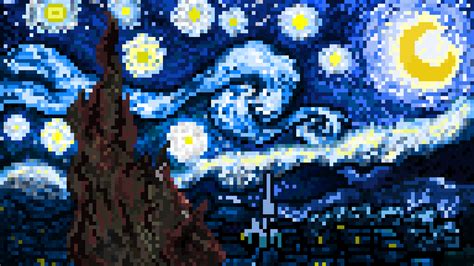 Pixel Art Of The Starry Night From Van Gogh By Bidulechat On Deviantart